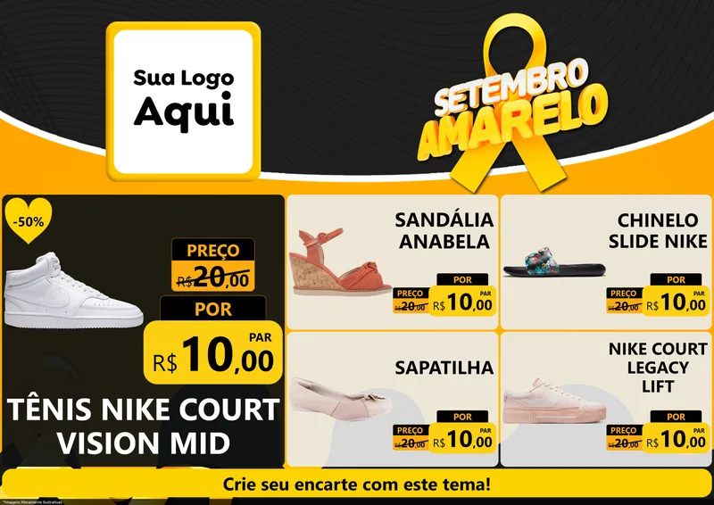 Modelo de Encarte para Encarte A4 Horizontal com o tema Setembro Amarelo para Calçados