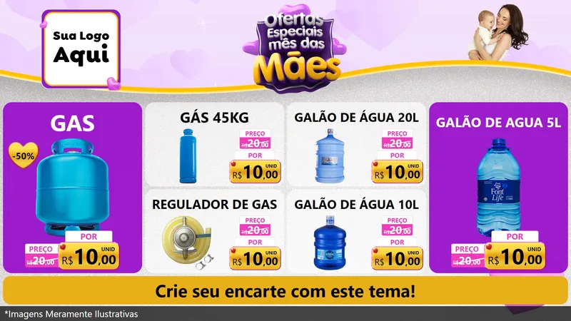 Modelo de TV para TV Horizontal com o tema Ofertas Especiais - Mês das Mães para Água e gás