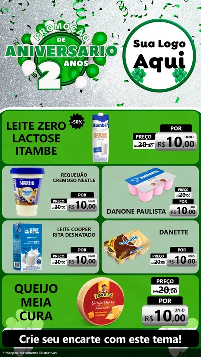 Modelo de TV para TV Vertical com o tema Promoção de Aniversário - 2 Anos para Frios e Laticínios