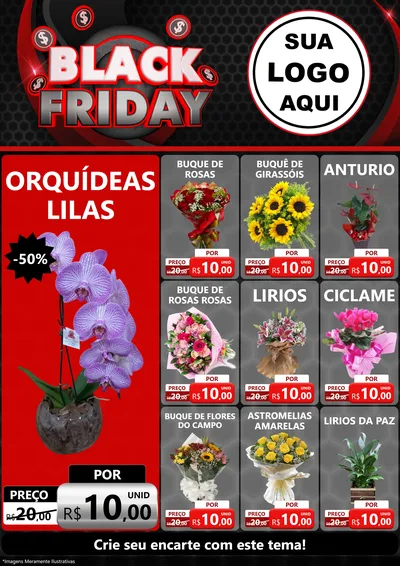Modelo de Encarte para Encarte A4 Vertical com o tema Black Friday para Floricultura e jardim