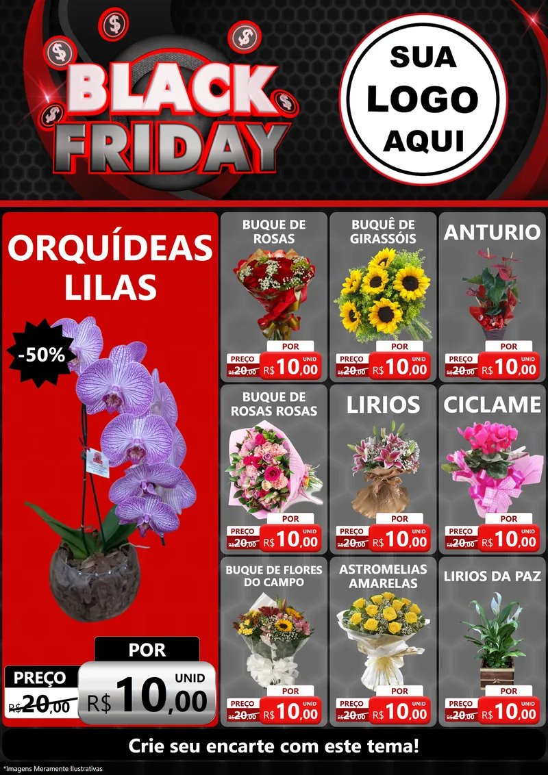 Modelo de Encarte para Encarte A4 Vertical com o tema Black Friday para Floricultura e jardim