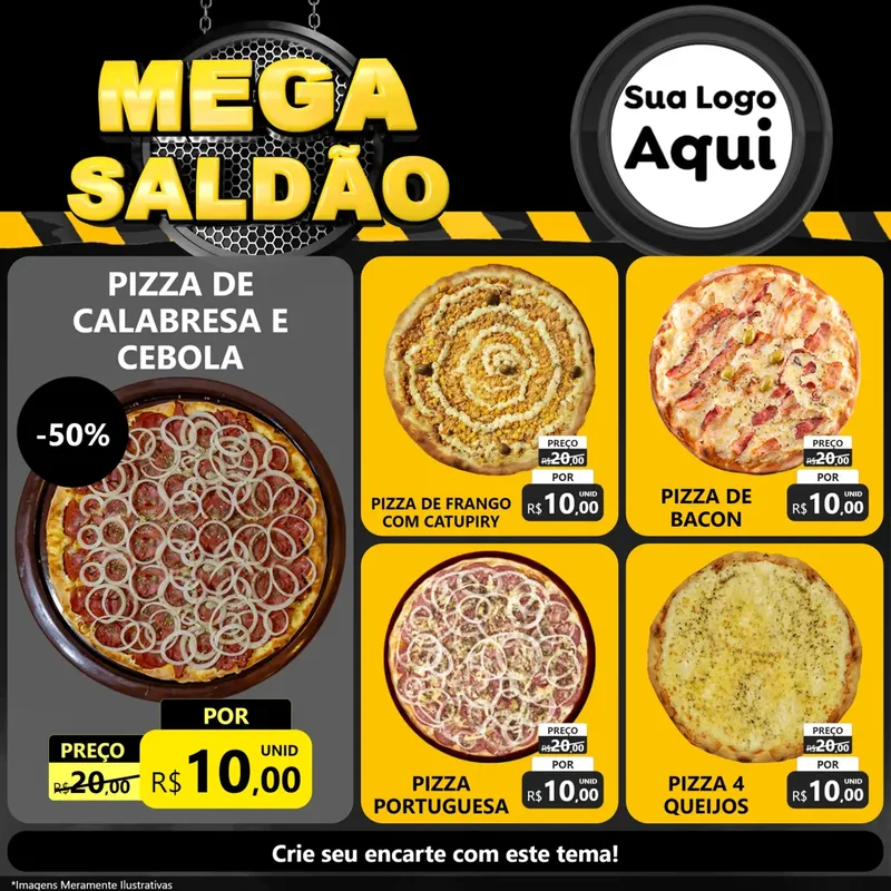 Modelo de Rede Social para Feed Facebook com o tema Mega Saldão para Pizzaria