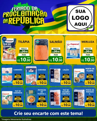 Modelo de Rede Social para Feed Instagram com o tema Feriado da Proclamação da República para Peixaria