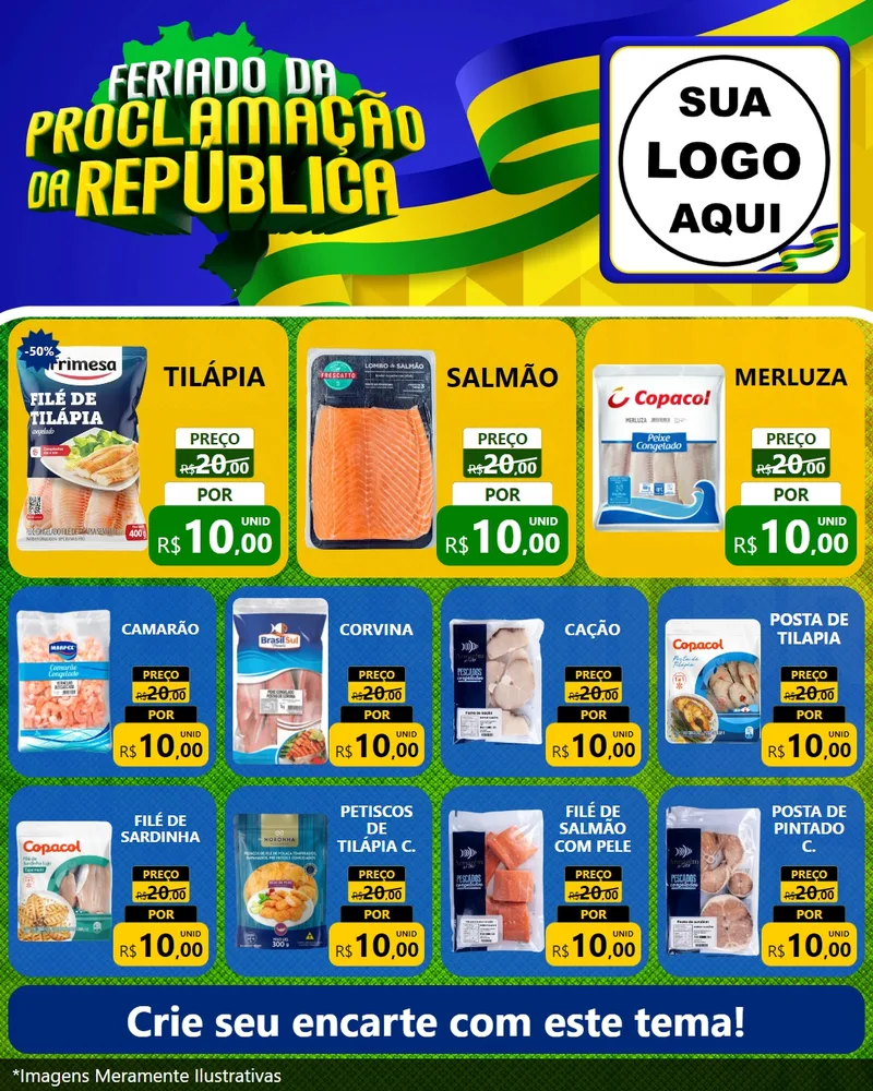 Modelo de Rede Social para Feed Instagram com o tema Feriado da Proclamação da República para Peixaria
