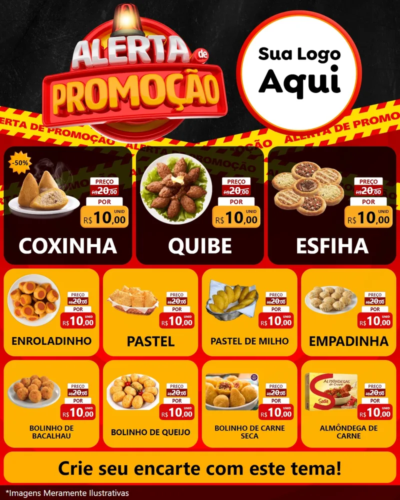 Modelo de Rede Social para Feed Instagram com o tema Alerta de Promoção para Salgadaria