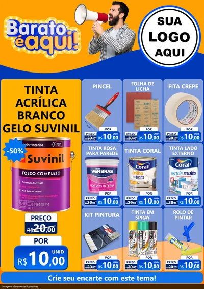 Modelo de Encarte para Encarte A4 Vertical com o tema Barato é aqui para Tintas e Ferramentas