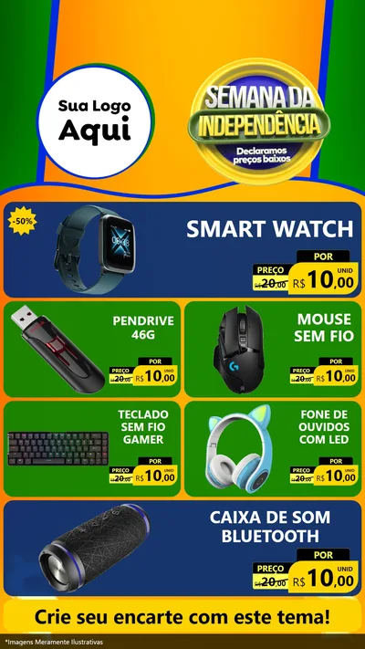 Modelo de TV para TV Vertical com o tema Semana da Independência Declaramos Preços Baixos para Informática