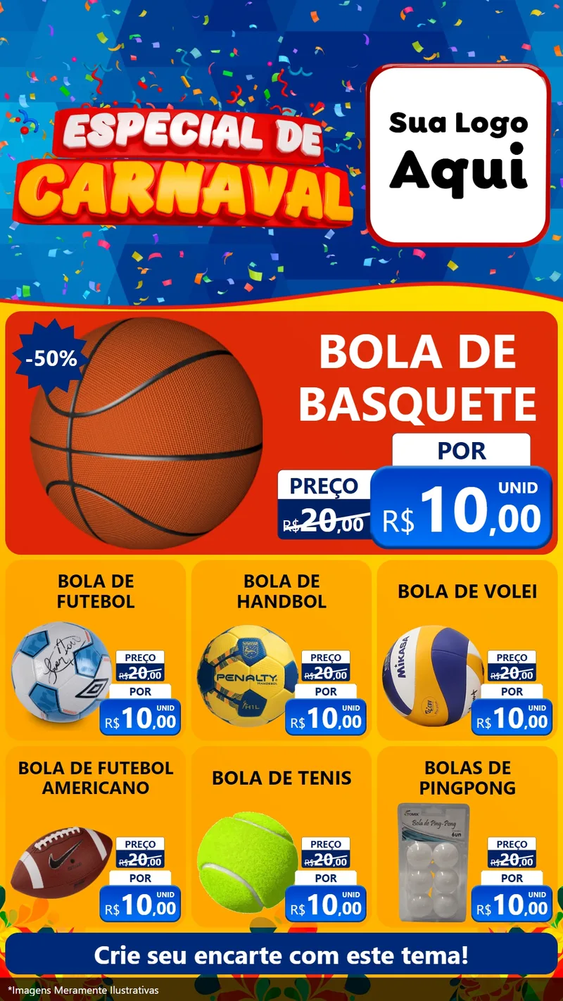 Modelo de Rede Social para Stories com o tema Especial de Carnaval para Artigos Esportivos