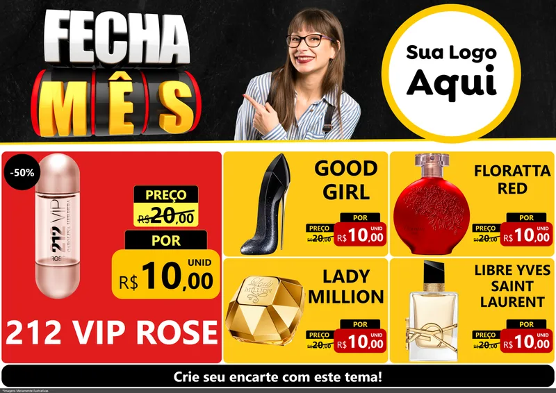 Modelo de Encarte para Encarte A4 Horizontal com o tema Fecha Mês para Perfumes