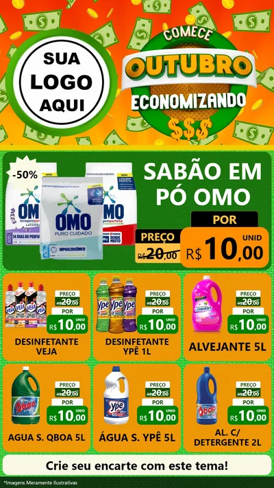 Modelo de Rede Social para Stories com o tema Comece Outubro Economizando para Produtos de Limpeza