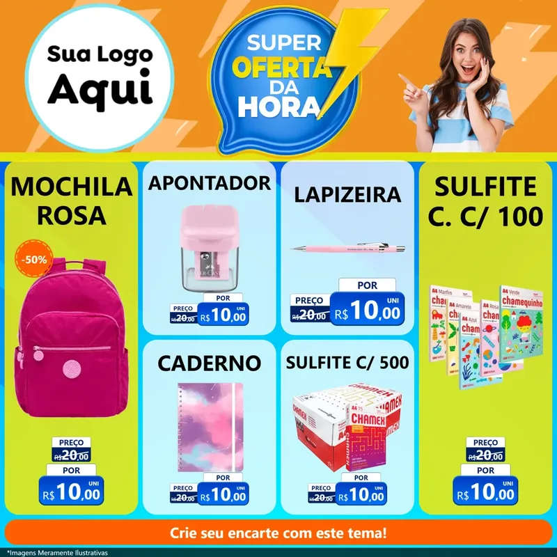 Modelo de Rede Social para Feed Facebook com o tema Super Oferta da Hora para Papelaria