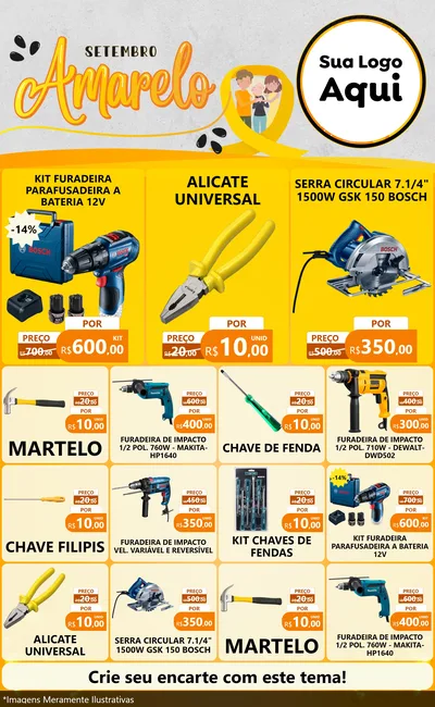 Modelo de Encarte para Encarte Grande com o tema Setembro Amarelo para Maquinas e Ferramentas