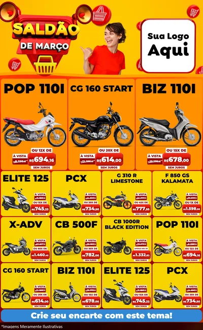 Modelo de Encarte para Encarte Grande com o tema Saldão de Março para Concessionaria de Motos