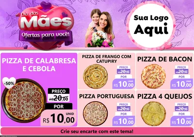 Modelo de Encarte para Encarte A4 Horizontal com o tema Dia das Mães Ofertas para Você! para Pizzaria