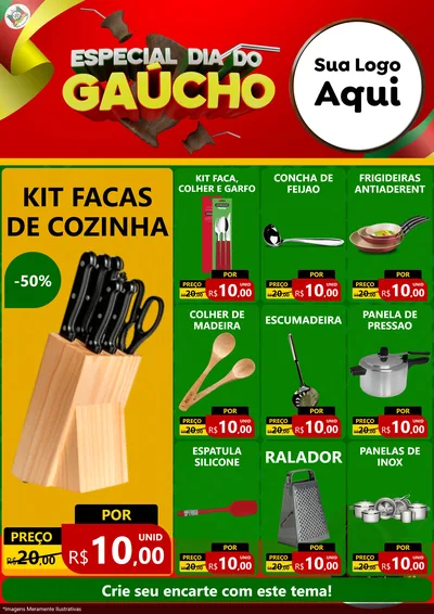 Modelo de Encarte para Encarte A4 Vertical com o tema Especial Dia do Gaúcho para Utilidades Domésticas