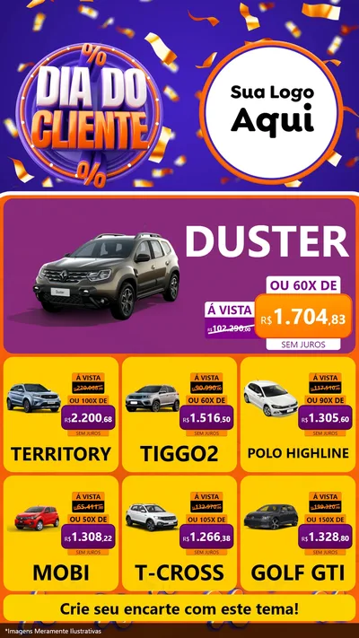 Modelo de Rede Social para Stories com o tema Dia do Cliente para Concessionaria de Carros