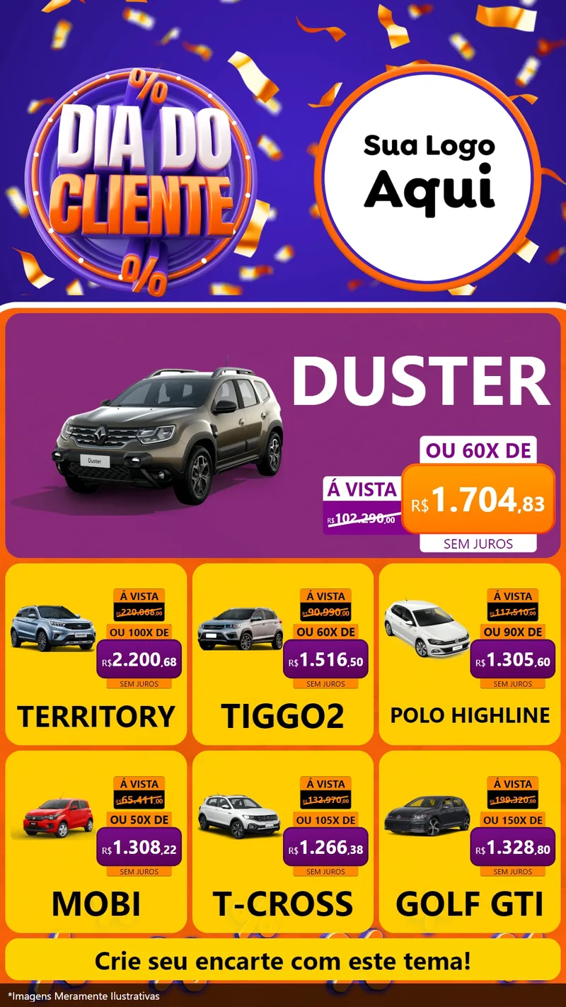 Modelo de Rede Social para Stories com o tema Dia do Cliente para Concessionaria de Carros