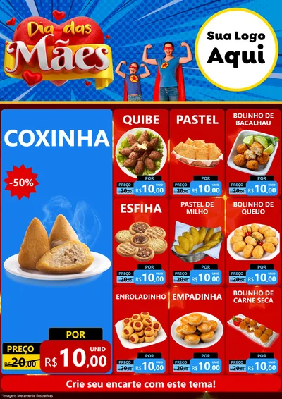 Modelo de Encarte para Encarte A4 Vertical com o tema Dia das Mães para Salgadaria