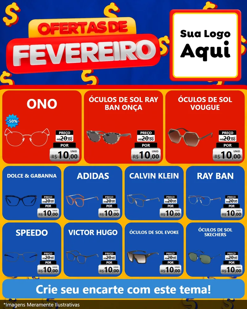 Modelo de Rede Social para Feed Instagram com o tema Ofertas de Fevereiro para Óticas