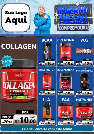 Modelo de Encarte para Encarte A4 Vertical com o tema Inverno Chegou Com Promoção para Suplementos alimentares