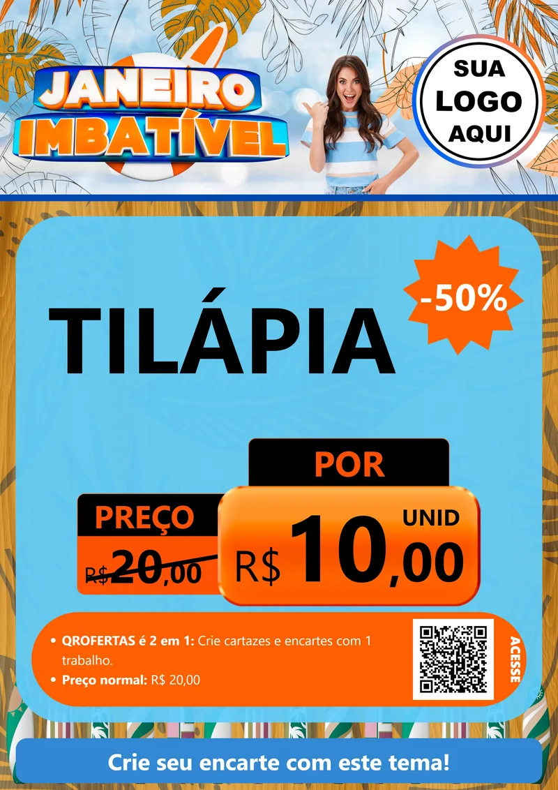 Modelo de Cartaz para Cartaz A4 Vertical com o tema Janeiro Imbatível para Peixaria