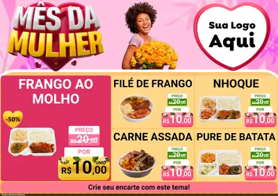 Modelo de Encarte para Encarte A4 Horizontal com o tema Mês da Mulher para Restaurante
