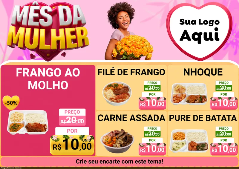 Modelo de Encarte para Encarte A4 Horizontal com o tema Mês da Mulher para Restaurante