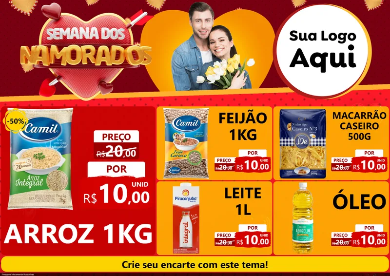 Modelo de Encarte para Encarte A4 Horizontal com o tema Semana dos Namorados para Supermercado