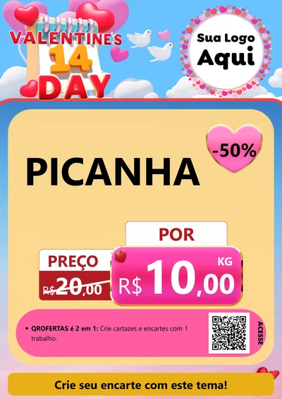 Modelo de Cartaz para Cartaz A4 Vertical com o tema Valentine's Day para Açougue