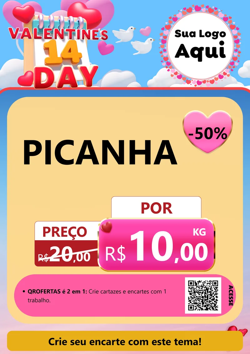 Modelo de Cartaz para Cartaz A4 Vertical com o tema Valentine's Day para Açougue