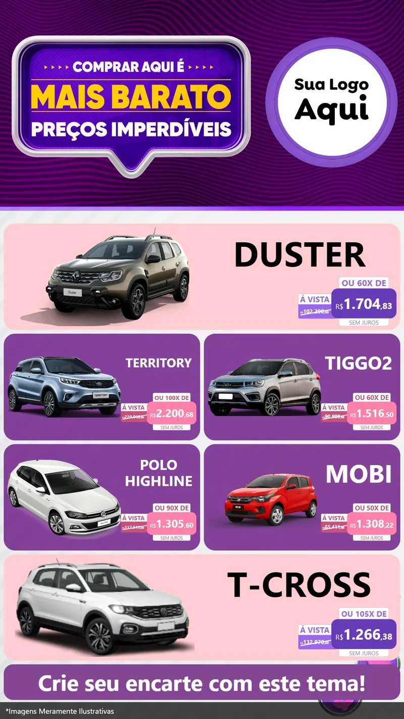 Modelo de TV para TV Vertical com o tema Mais Barato para Concessionaria de Carros