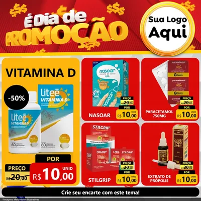 Modelo de Rede Social para Feed Facebook com o tema É Dia De Promoção para Farmácia