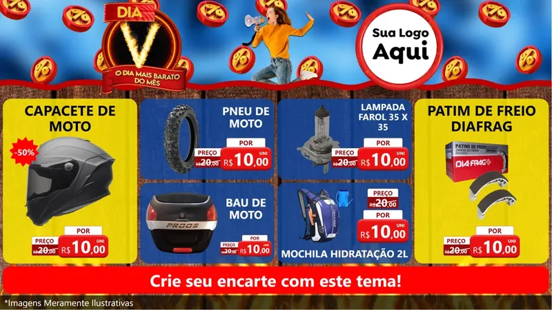 Modelo de TV para TV Horizontal com o tema Dia V - O Dia Mais Barato Do Mês para Moto peças