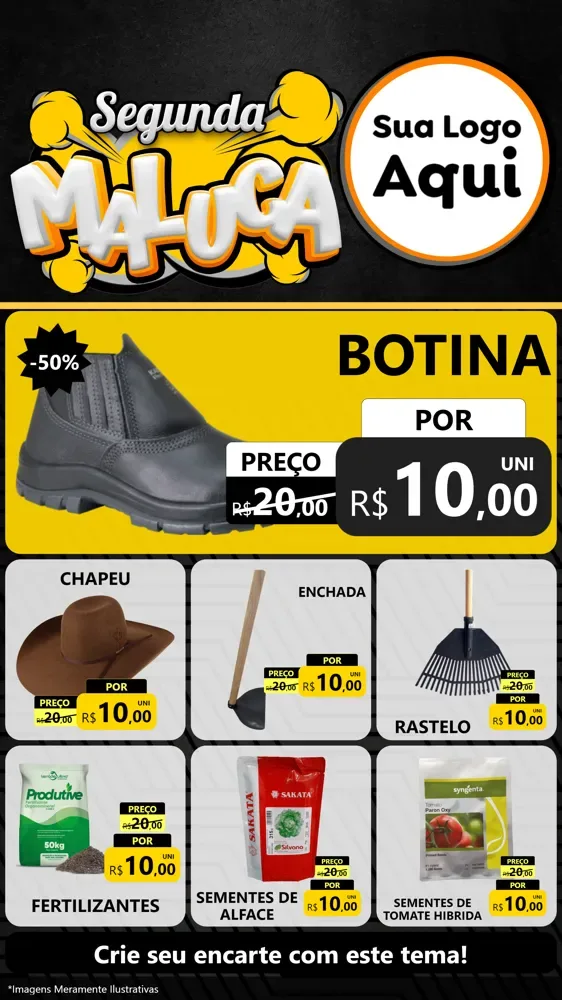 Modelo de Rede Social para Stories com o tema Segunda Maluca para Agropecuária