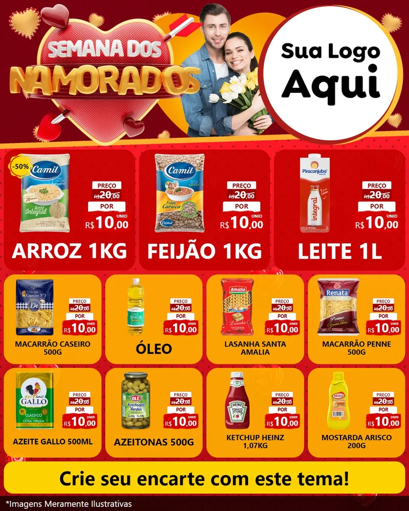 Modelo de Rede Social para Feed Instagram com o tema Semana dos Namorados para Supermercado