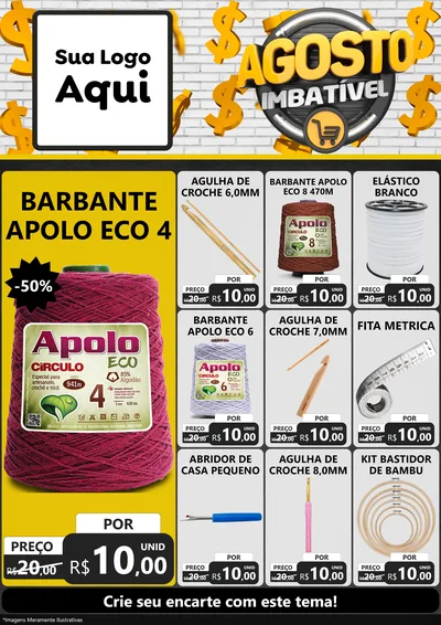 Modelo de Encarte para Encarte A4 Vertical com o tema Agosto imbatível para Armarinho e Aviamentos