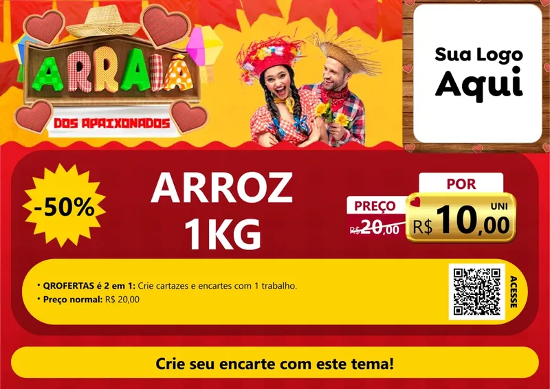 Modelo de Cartaz para Cartaz A4 Horizontal com o tema Arraiá Dos Apaixonados - Junina para Supermercado