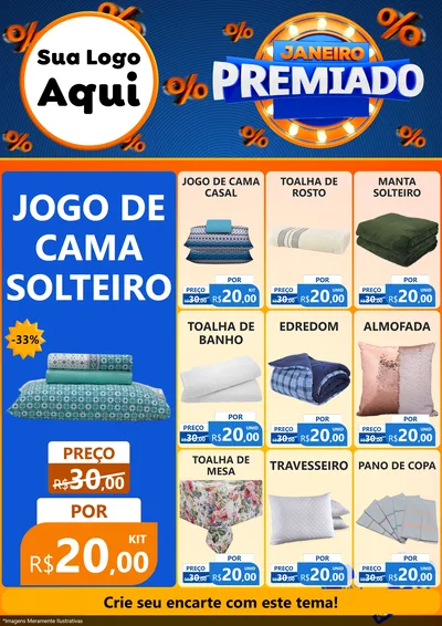Modelo de Encarte para Encarte A4 Vertical com o tema Janeiro Premiado para Cama, Mesa e Banho