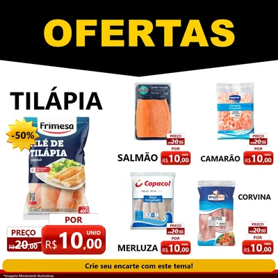 Modelo de Rede Social para Feed Facebook com o tema Ofertas Preto e Vermelho Cartaz para Peixaria