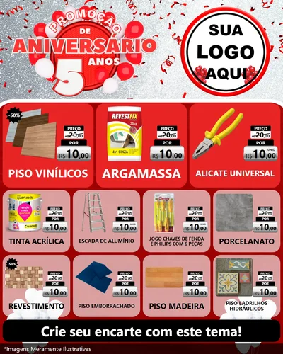 Modelo de Rede Social para Feed Instagram com o tema Promoção de Aniversário - 5 Anos para Material para Construção