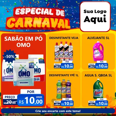Modelo de Rede Social para Feed Facebook com o tema Especial de Carnaval para Produtos de Limpeza