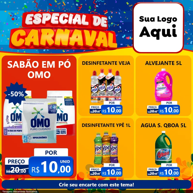 Modelo de Rede Social para Feed Facebook com o tema Especial de Carnaval para Produtos de Limpeza