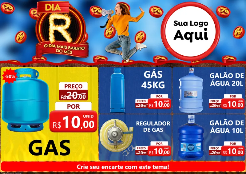 Modelo de Encarte para Encarte A4 Horizontal com o tema Dia R - O Dia Mais Barato Do Mês para Água e gás