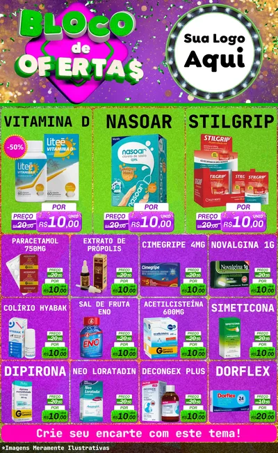 Modelo de Encarte para Encarte Grande com o tema Bloco de Ofertas para Farmácia