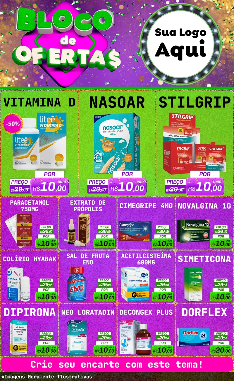 Modelo de Encarte para Encarte Grande com o tema Bloco de Ofertas para Farmácia
