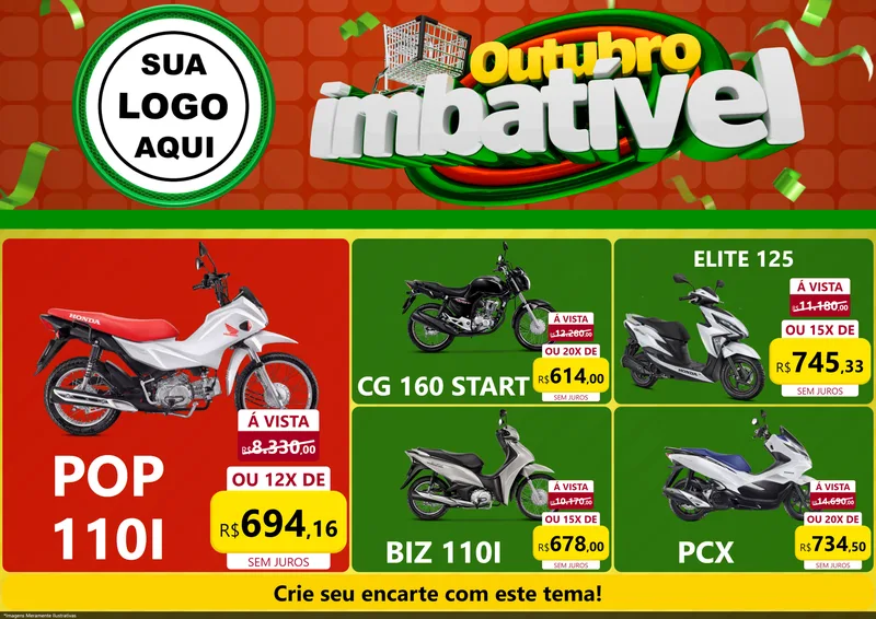 Modelo de Encarte para Encarte A4 Horizontal com o tema Outubro Imbatível para Concessionaria de Motos
