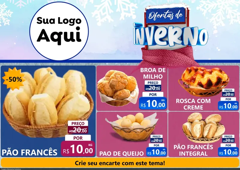 Modelo de Encarte para Encarte A4 Horizontal com o tema Ofertas de Inverno para Padaria