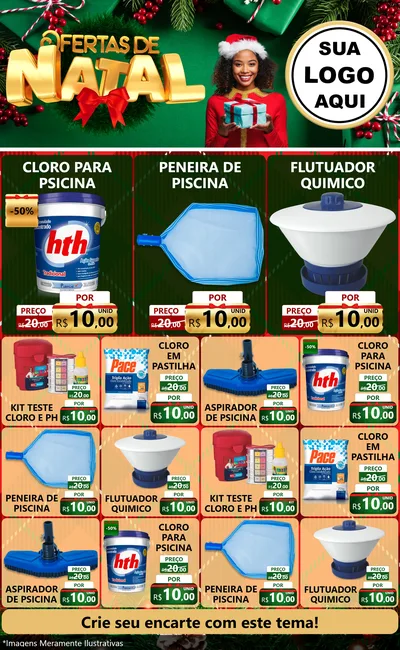 Modelo de Encarte para Encarte Grande com o tema Ofertas de Natal para Produtos para Piscina