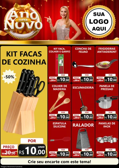 Modelo de Encarte para Encarte A4 Vertical com o tema Super Ano Novo para Utilidades Domésticas