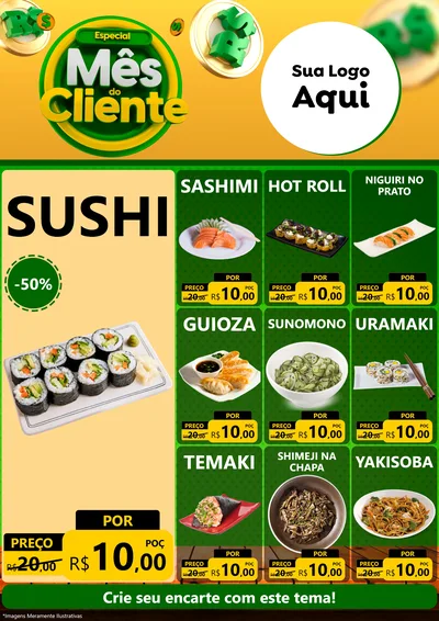 Modelo de Encarte para Encarte A4 Vertical com o tema Especial Mês do Cliente para Comida japonesa